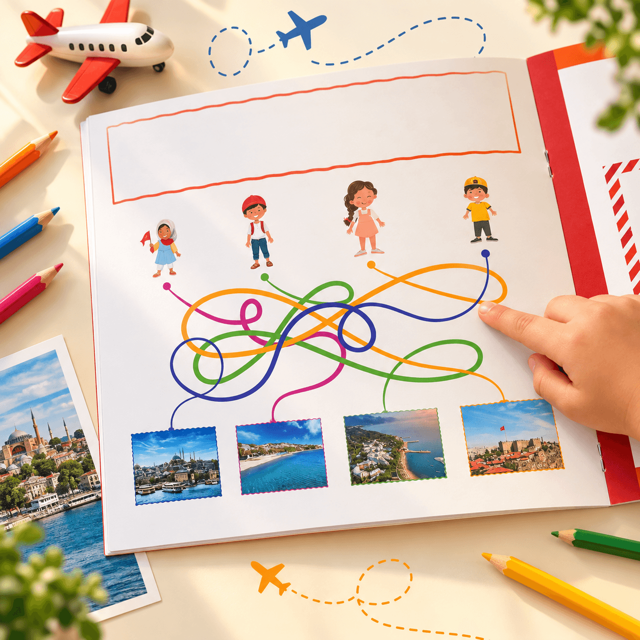 Jeu de parcours coloré dans un cahier